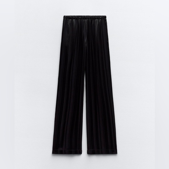 NWT Zara Black Jacquard Striped Wide-leg Pants XL - Picture 2 of 5